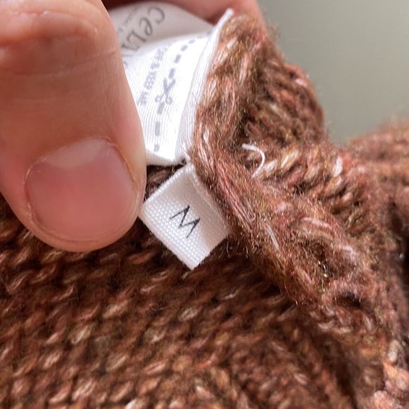 Celtic & Co Cable Knit Crewneck Jumper Chunky Aran 100% Merino Wool Brown Medium - Picture 10 of 12